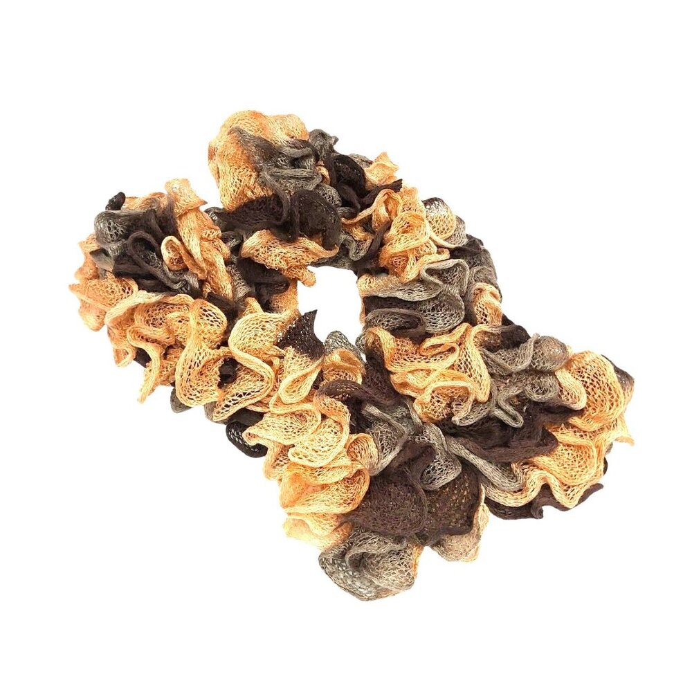 Frilly Ruffle Knit Scarf Wrap Boa All Season Accessory Brown Earthy Tones New